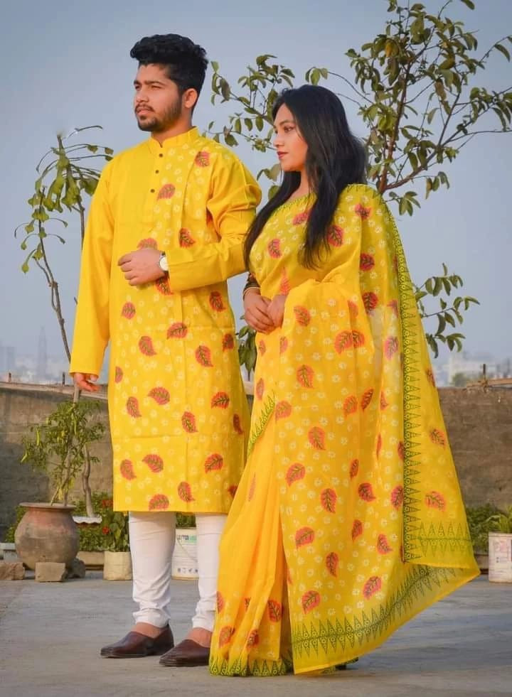 Dhupian Saree + Punjabi ( Couple set )